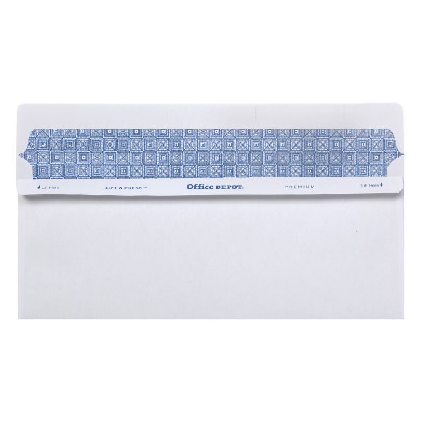 slide 2 of 4, Office Depot Brand 100% Recycled Lift & Press Premium Double-Window Envelopes, #10 White, 500 ct; 4 1/8 in x 9 1/2 in