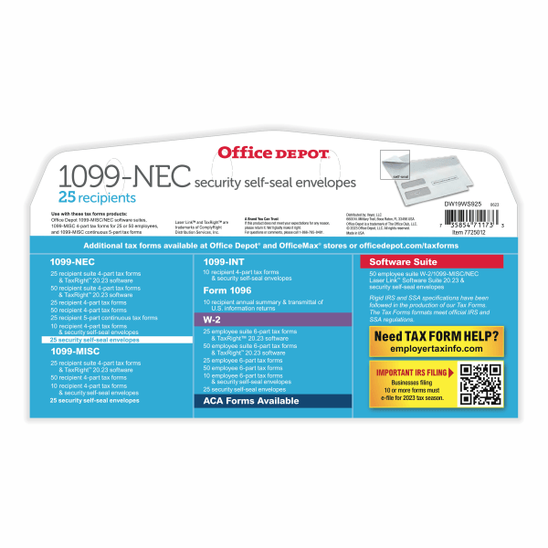 slide 2 of 2, Office Depot Brand Double-Window Self-Seal Envelopes For Form 1099, White, 25 ct; 5 5/8 in x 9 in