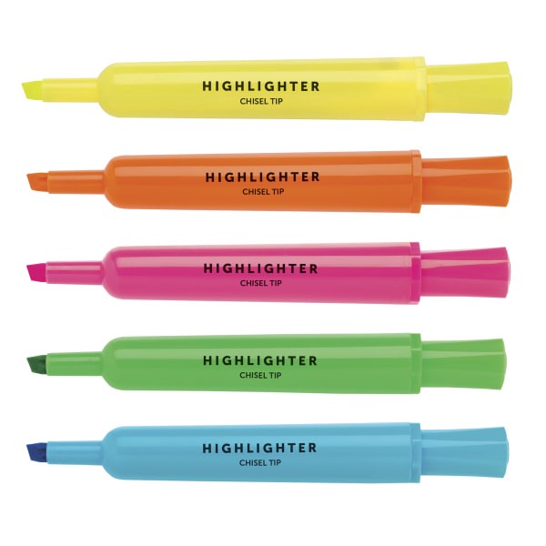 slide 2 of 7, Office Depot Brand Chisel-Tip Highlighters, Assorted Colors, Pack Of 5, 5 ct