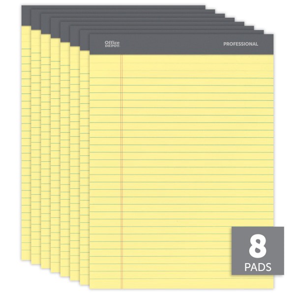slide 3 of 6, Office Depot Professional Legal Pad, Legal Ruled Canary, 8 pk; 50 ct; 8 1/2 in x 11 3/4 in