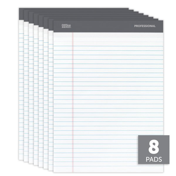 slide 4 of 6, Office Depot Professional Legal Pad, Legal Ruled, White, 8 pk; 50 ct; 8 1/2 in x 11 3/4 in