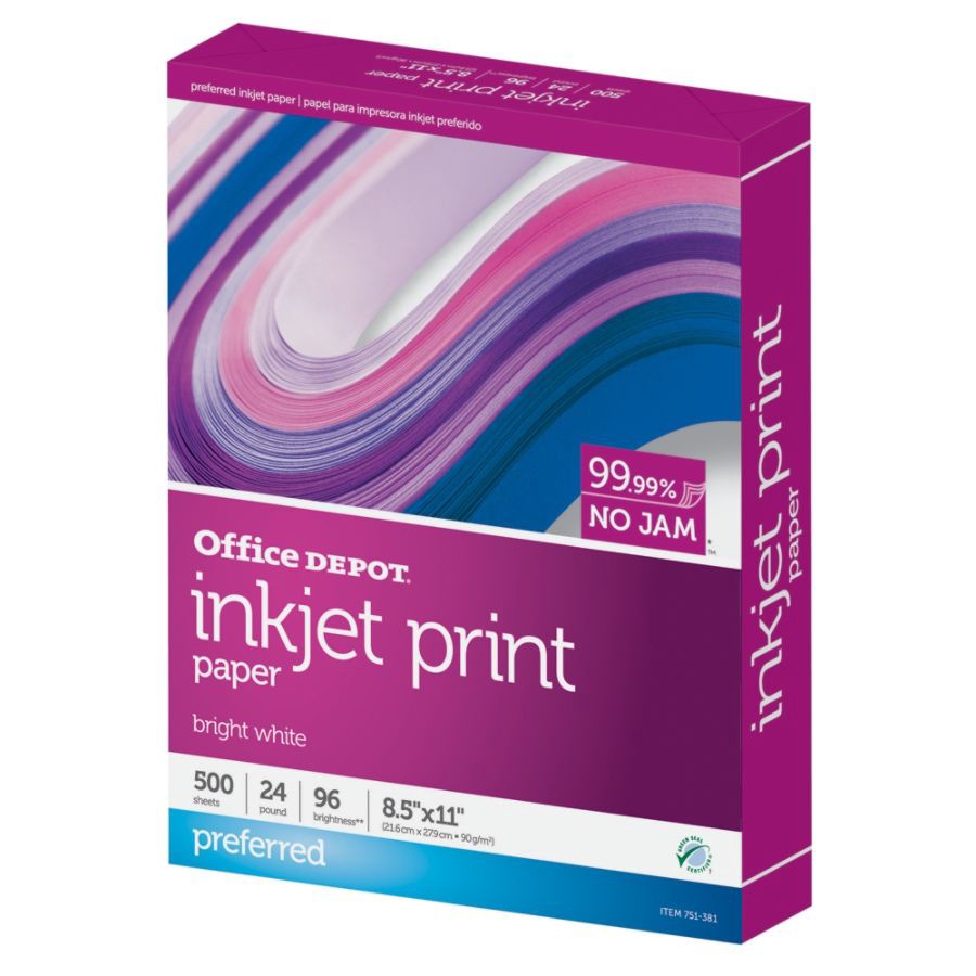 slide 3 of 3, Office Depot Inkjet Print Paper, Letter Size, FSC Certified, 30% Recycled, 500 ct; 8 1/2 in x 11 in; 24 lb