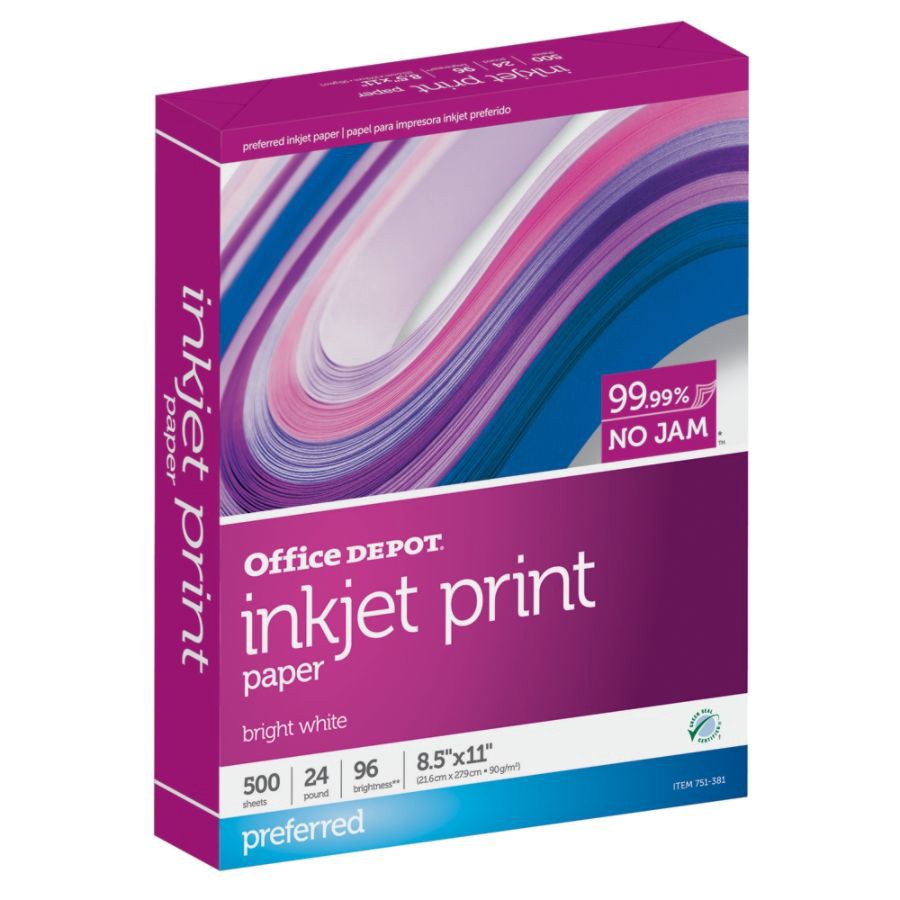 slide 2 of 3, Office Depot Inkjet Print Paper, Letter Size, FSC Certified, 30% Recycled, 500 ct; 8 1/2 in x 11 in; 24 lb