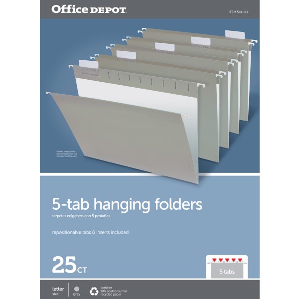 slide 3 of 3, Office Depot Brand 2-Tone Hanging File Folders, Letter Size, Gray, Folders, 25 ct