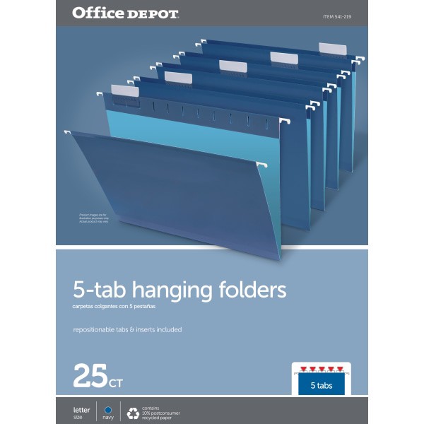slide 3 of 3, Office Depot Brand 2-Tone Hanging File Folders, Letter Size, Navy, Folders, 25 ct