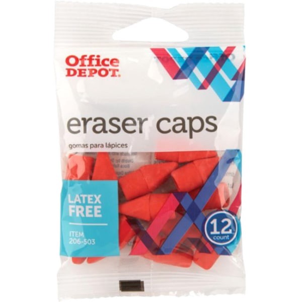 slide 3 of 4, Office Depot Brand Eraser Caps, Red, Pack Of 12 Eraser Caps, 12 ct