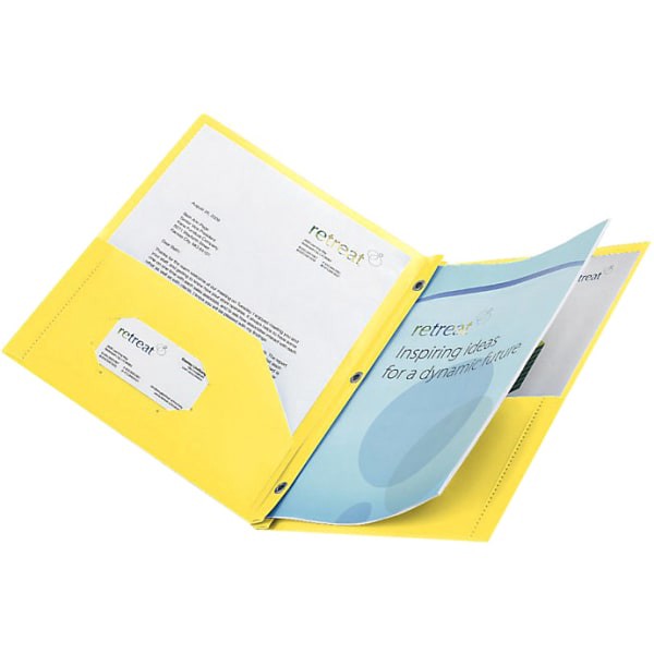 slide 2 of 4, Office Depot Brand 2-Pocket School-Grade Poly Folder With Prongs, Letter Size, Yellow, 1 ct