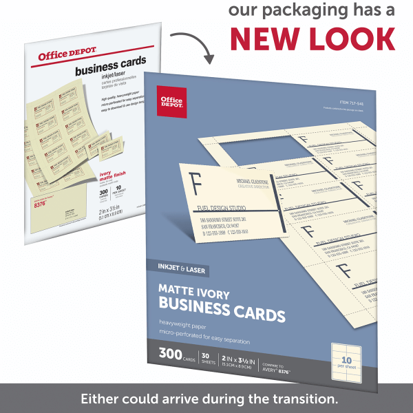 slide 4 of 5, Office Depot Brand Matte Business Cards, Ivory, 300 ct; 2 in x 3 1/2 in
