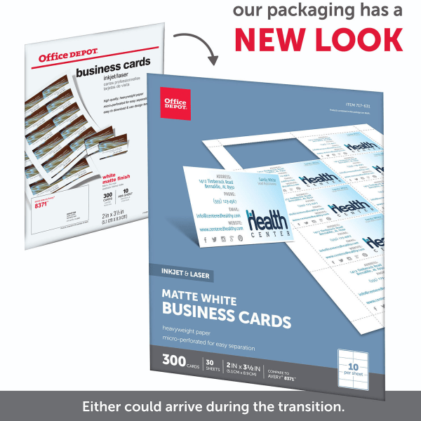 slide 5 of 5, Office Depot Brand Matte Business Cards, White, 300 ct; 2 in x 3 1/2 in