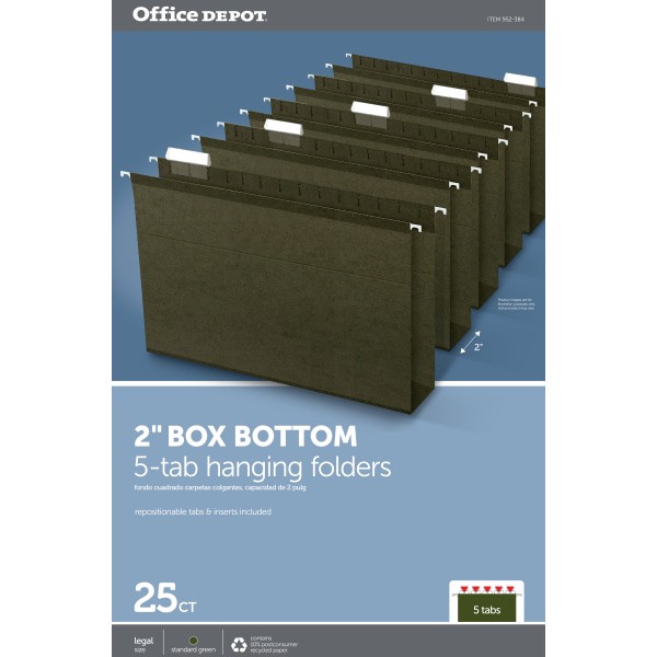 slide 3 of 3, Office Depot Box-Bottom Hanging File Folders, Legal Size (8-1/2'' X 14''), 2'' Expansion, Green, Box Of 25, 25 ct