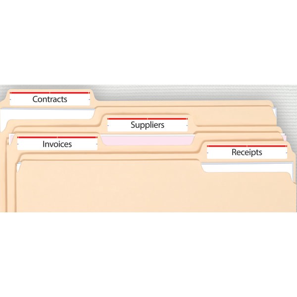 slide 2 of 2, Office Depot Brand Print-Or-Write Color Permanent Inkjet/Laser File Folder Labels, Od98818, 5/8'' X 3 1/2'', Dark Red, Pack Of 252, 252 ct