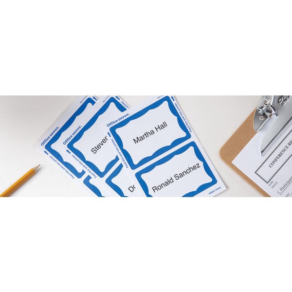 slide 2 of 2, Office Depot Brand Name Badge Labels, Blue, 100 ct; 2 1/3 in x 3 3/8 in