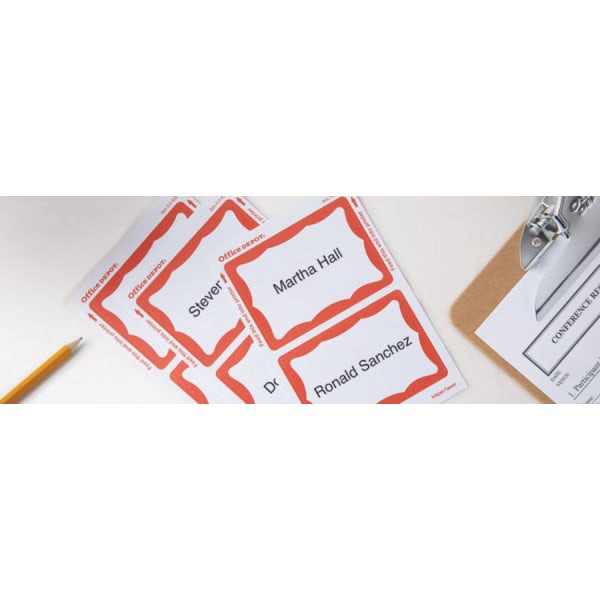 slide 2 of 2, Office Depot Brand Name Badge Labels, Red Border, 100 ct; 2 11/32 in x 3 3/8 in