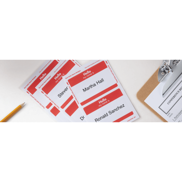 slide 2 of 2, Office Depot Brand Hello Name Badge Labels, Red Border, 100 ct; 2 11/32 in x 3 3/8 in