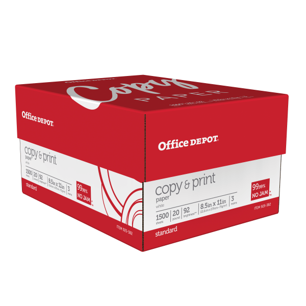 slide 2 of 3, Office Depot Copy And Print Paper, Letter Size (8 1/2'' X 11''), Bright White, Ream Of 500 Sheets, Case Of 3 Reams, 500 ct