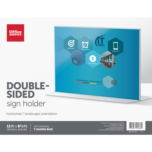 slide 5 of 8, Office Depot Brand Stand-Up Sign Holder, Horizontal, 8 1/2 in x 11 in
