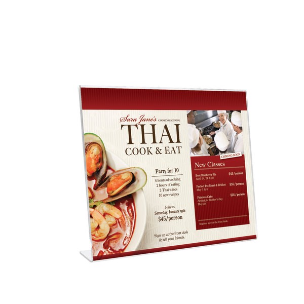 slide 3 of 3, Office Depot Brand Slanted Sign Holder, Landscape/Horizontal, Clear, 11 in x 8 1/2 in