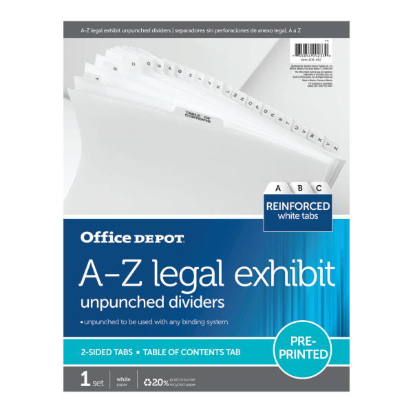 slide 2 of 2, Office Depot Brand Legal Index Exhibit Unpunched Dividers With Laminated Tabs, Black/White, A-Z, 1 ct