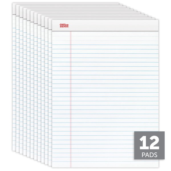 slide 3 of 6, Office Depot Brand Perforated Writing Pads, Legal Ruled, White, 12 pk; 50 ct; 8 1/2 in x 11 3/4 in