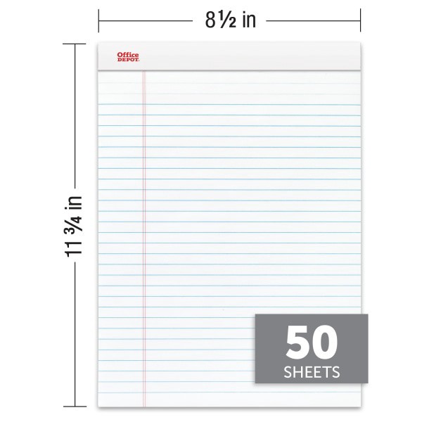 slide 2 of 6, Office Depot Brand Perforated Writing Pads, Legal Ruled, White, 12 pk; 50 ct; 8 1/2 in x 11 3/4 in