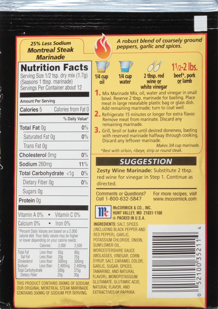 slide 4 of 8, McCormick Grill Mates 25% Less Sodium Montreal Steak Marinade, 0.71 oz, 0.71 oz