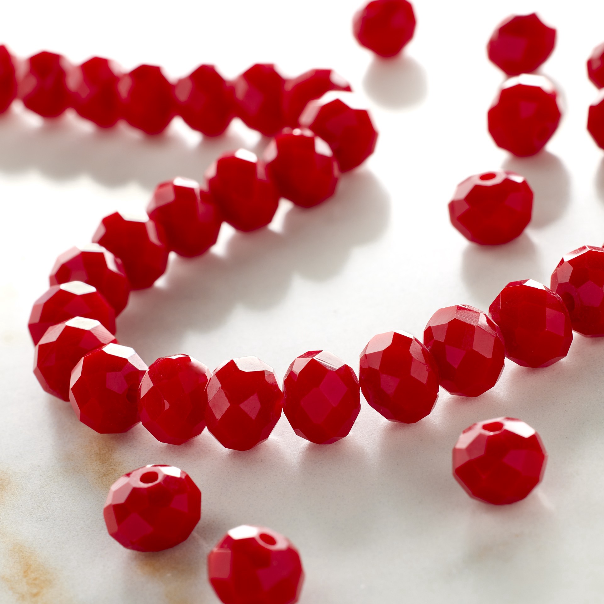 slide 3 of 3, Red Faceted Glass Rondelle Beads, 8mm By Bead Landing, 8mm