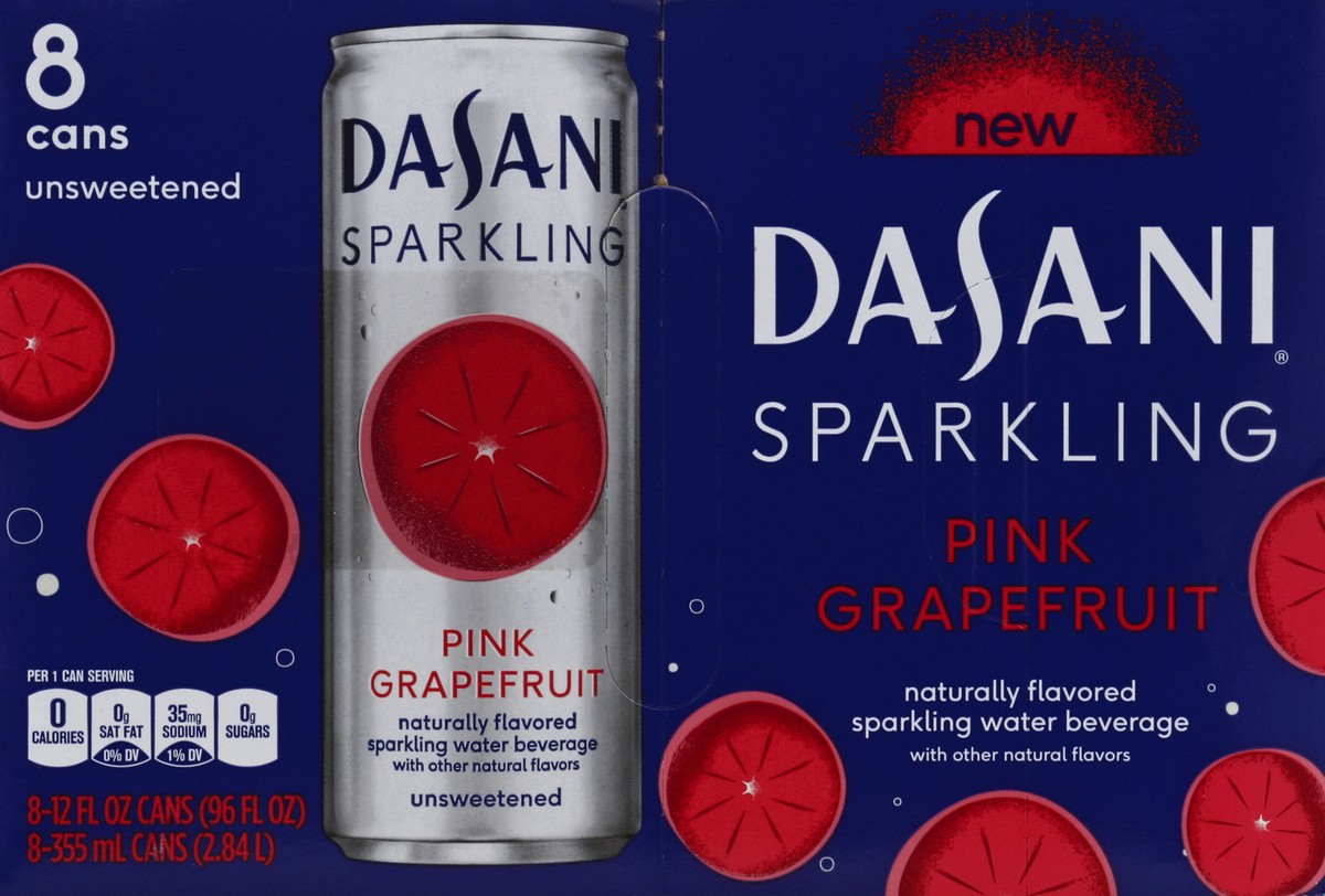 slide 6 of 6, DASANI Sparkling Water Pink Grapefruit Zero Calories, 12 fl oz, 8 Pack, 96 fl oz