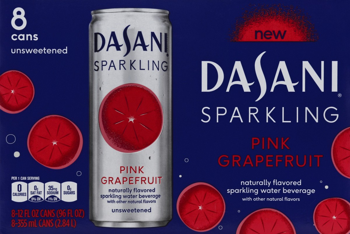 slide 3 of 6, DASANI Sparkling Water Pink Grapefruit Zero Calories, 12 fl oz, 8 Pack, 96 fl oz