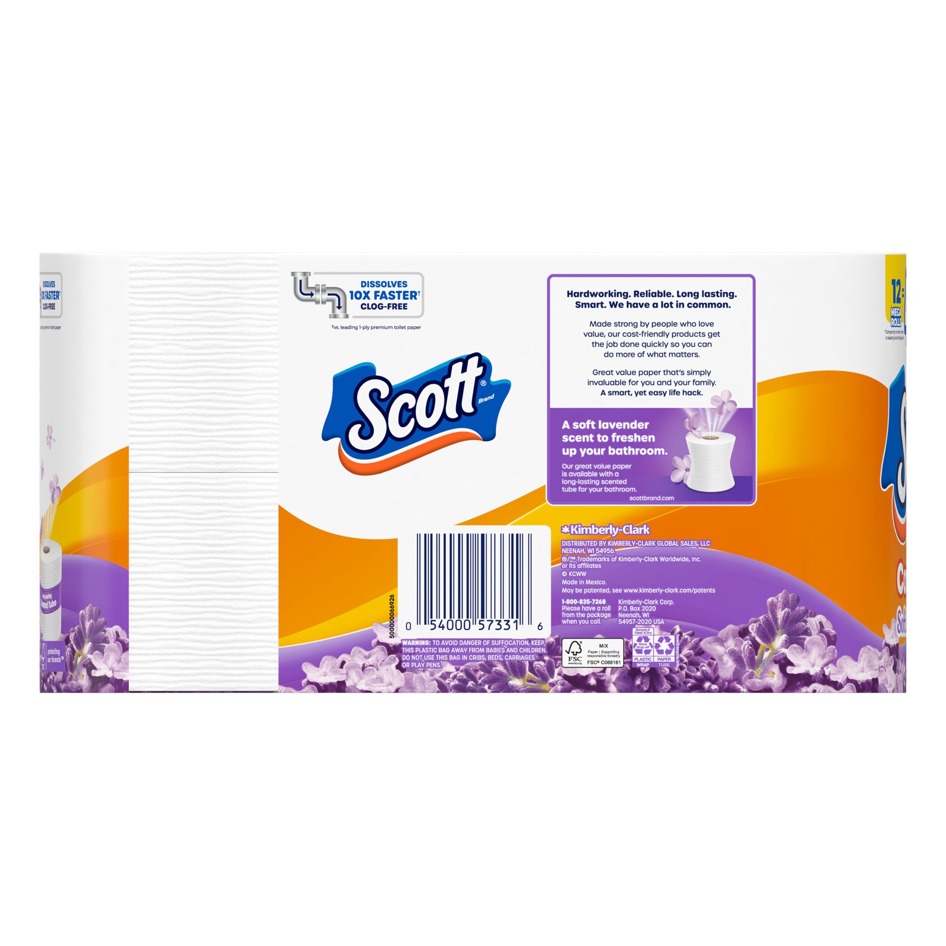 slide 5 of 7, Scott ComfortPlus Toilet Paper with Soft Lavender Scented Tube, 12 Mega Rolls, 310 Sheets per Roll, Septic-Safe, 1-Ply Toilet Tissue, 12 ct