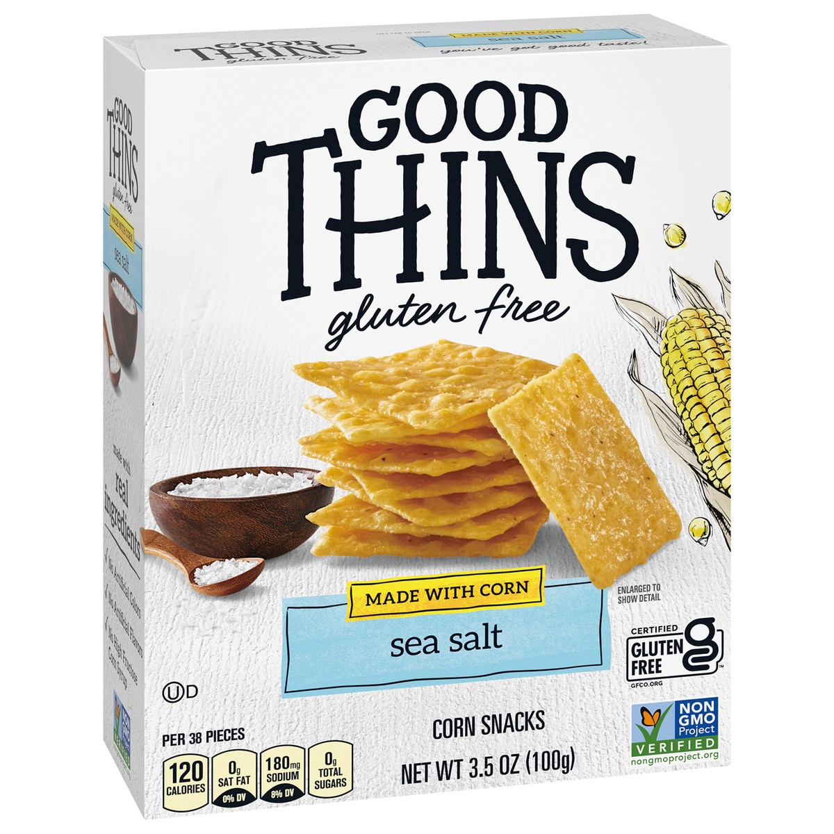 slide 2 of 9, GOOD THiNS Sea Salt Corn Snacks Gluten Free Crackers, 3.5 oz, 
