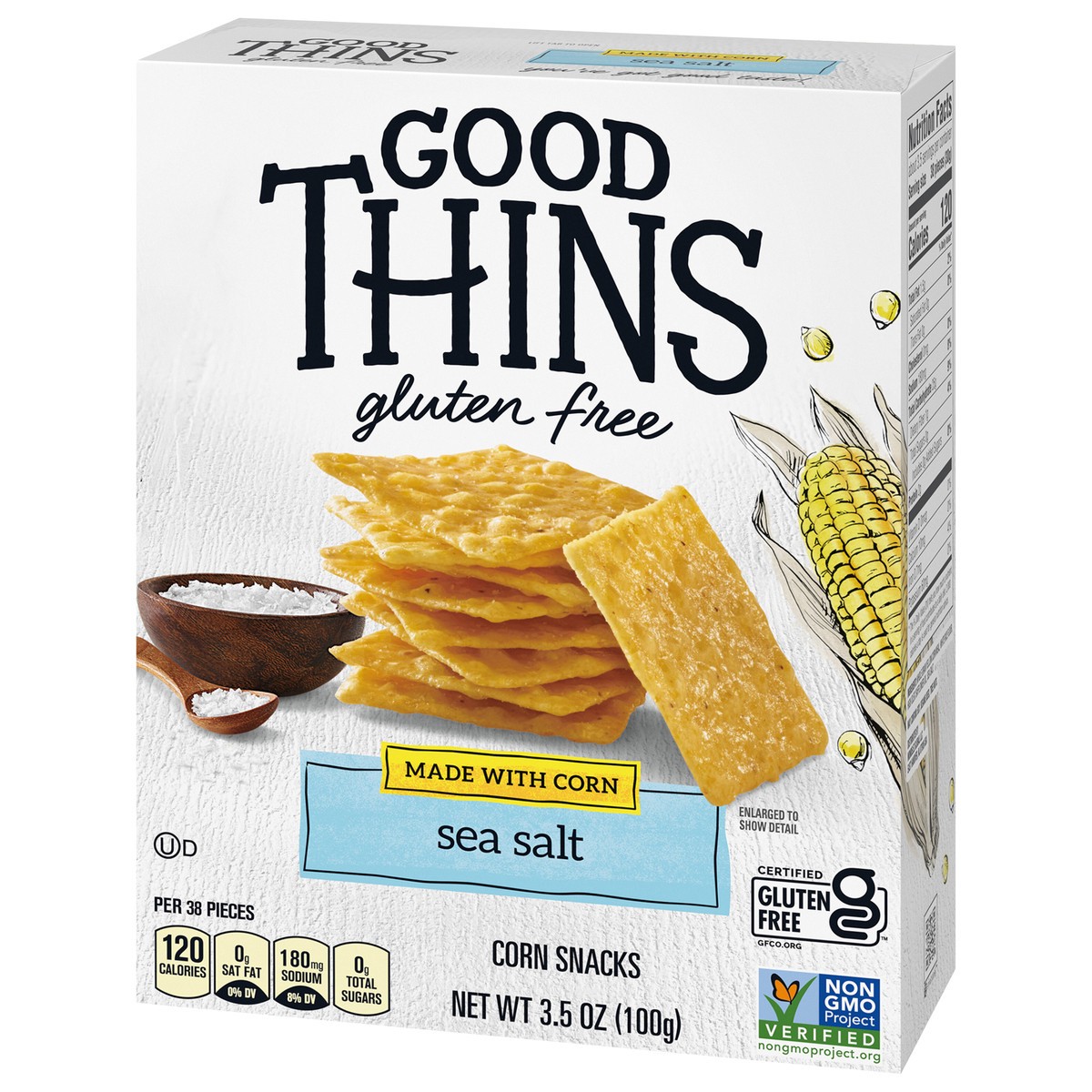 slide 3 of 9, GOOD THiNS Sea Salt Corn Snacks Gluten Free Crackers, 3.5 oz, 
