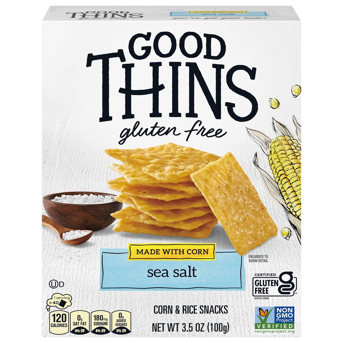 slide 1 of 9, GOOD THiNS Sea Salt Corn Snacks Gluten Free Crackers, 3.5 oz, 3.5 oz