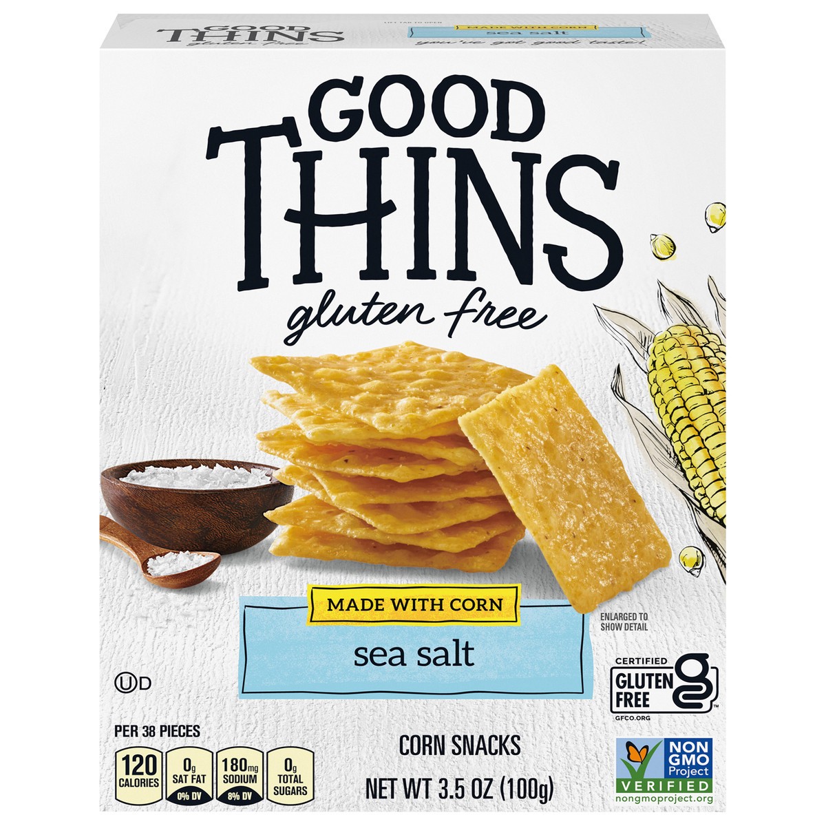 slide 1 of 9, GOOD THiNS Sea Salt Corn Snacks Gluten Free Crackers, 3.5 oz, 