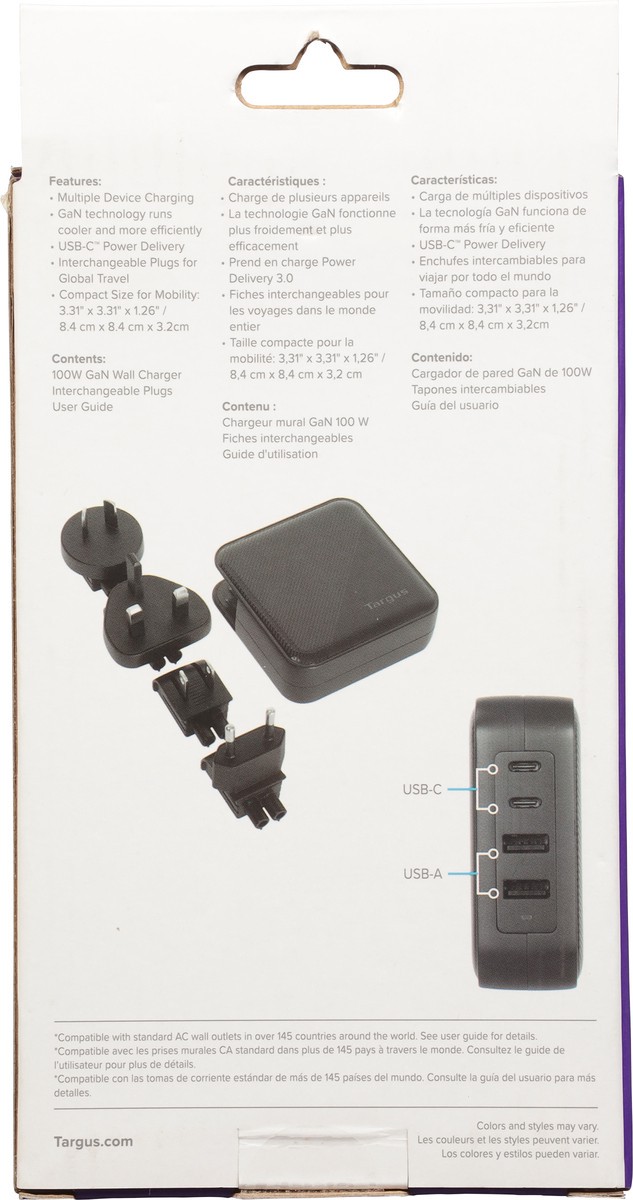 slide 8 of 9, Targus 100 Watts GaN Wall Charger 1 ea, 1 ct