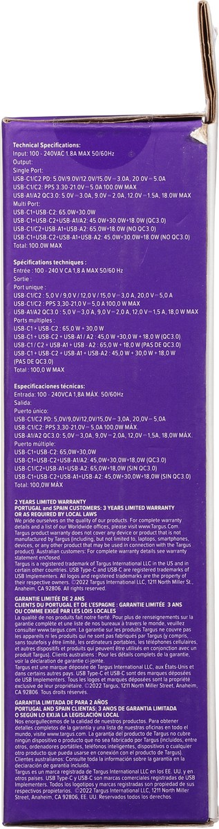 slide 2 of 9, Targus 100 Watts GaN Wall Charger 1 ea, 1 ct