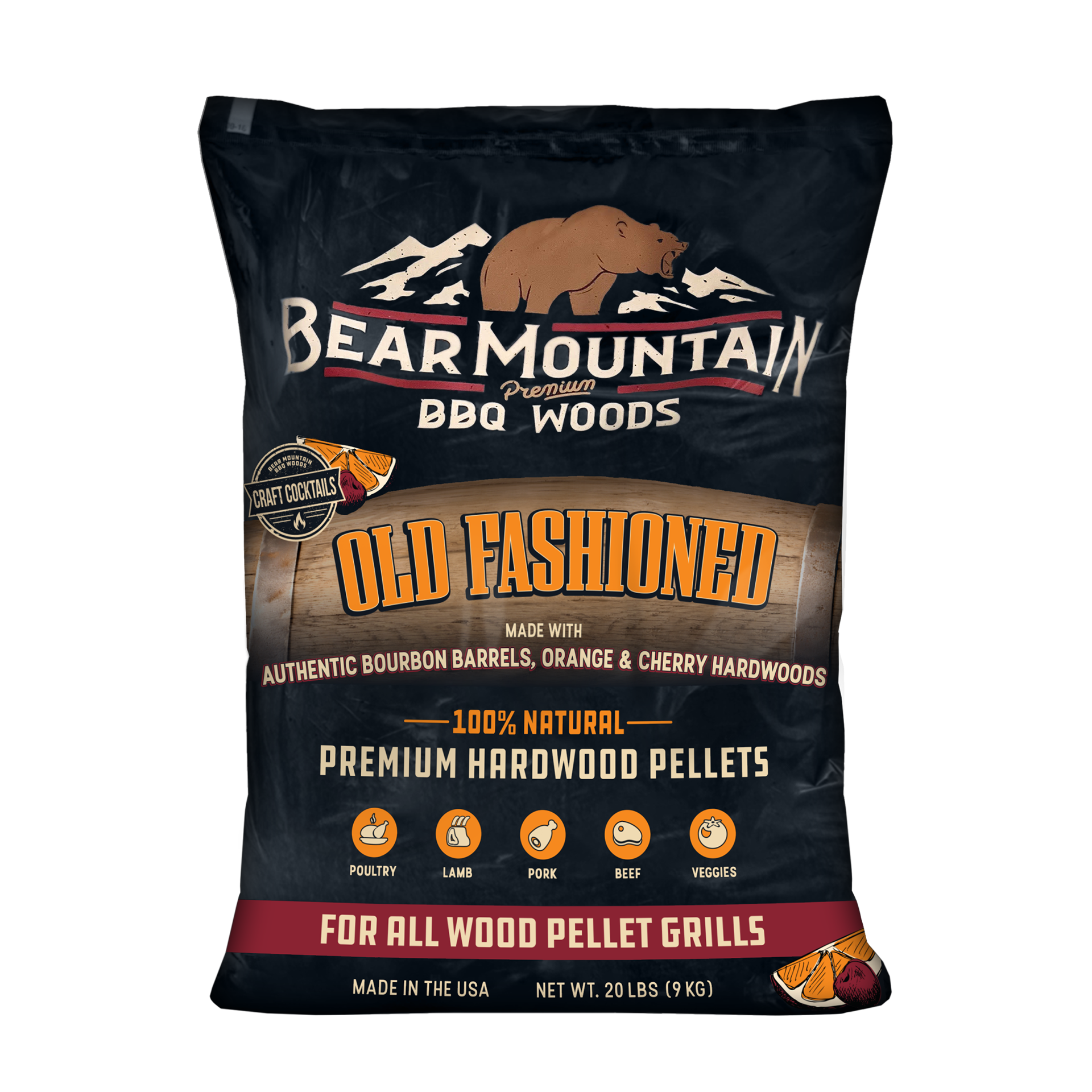 slide 1 of 1, Bear Mountain BBQ Bear Mountain BBQ Pellets - Craft Cocktail Old Fashioned - 20# Bag, 1 ct