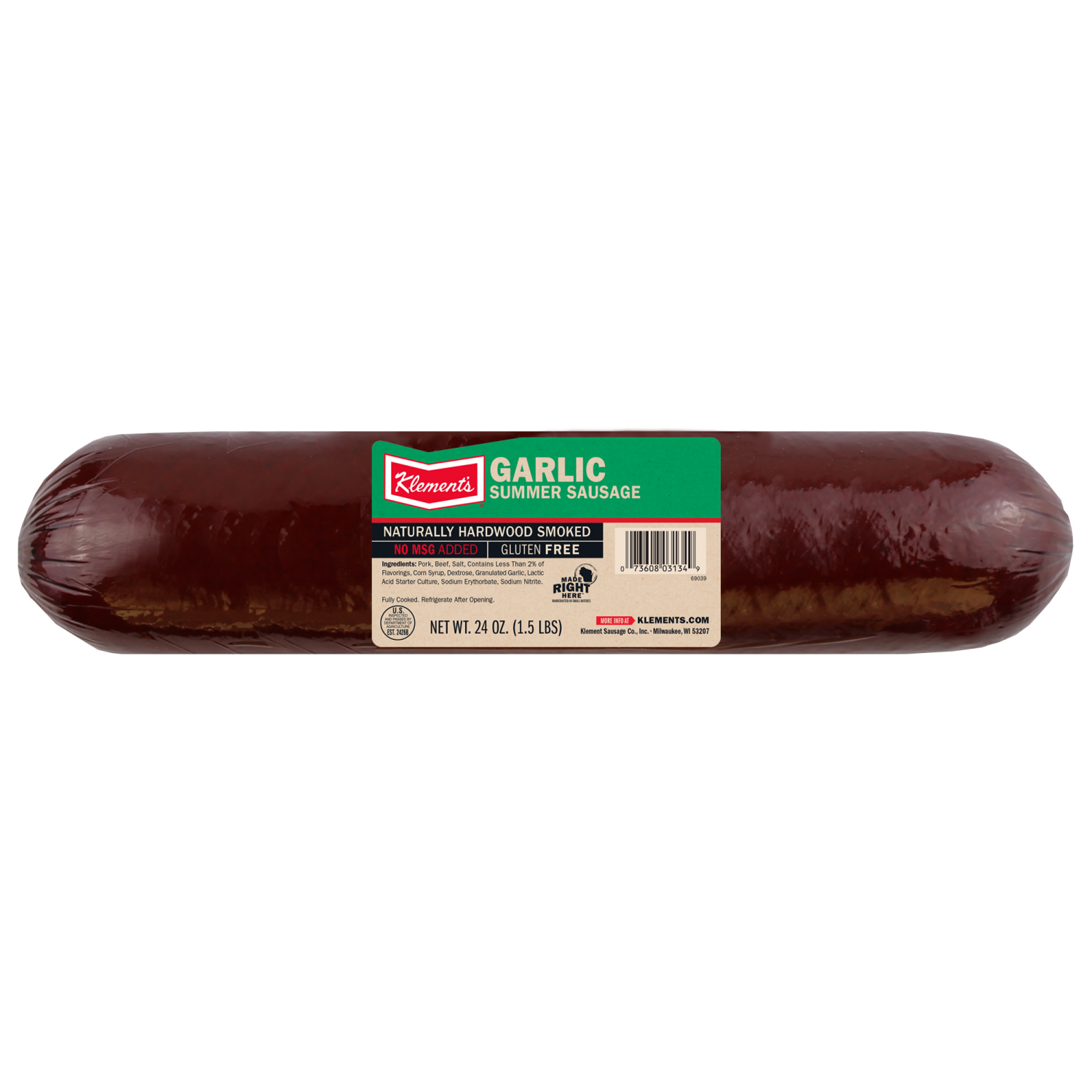 slide 1 of 2, Klements Garlic Summer Sausage, 24 oz