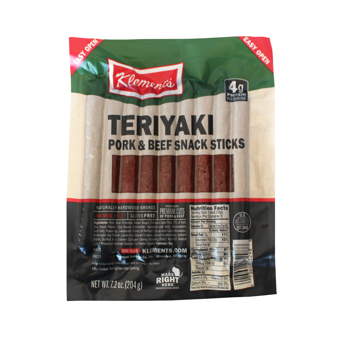 slide 1 of 1, Klements Teriyaki Snack Sticks, 7.2 OZ, 8 oz