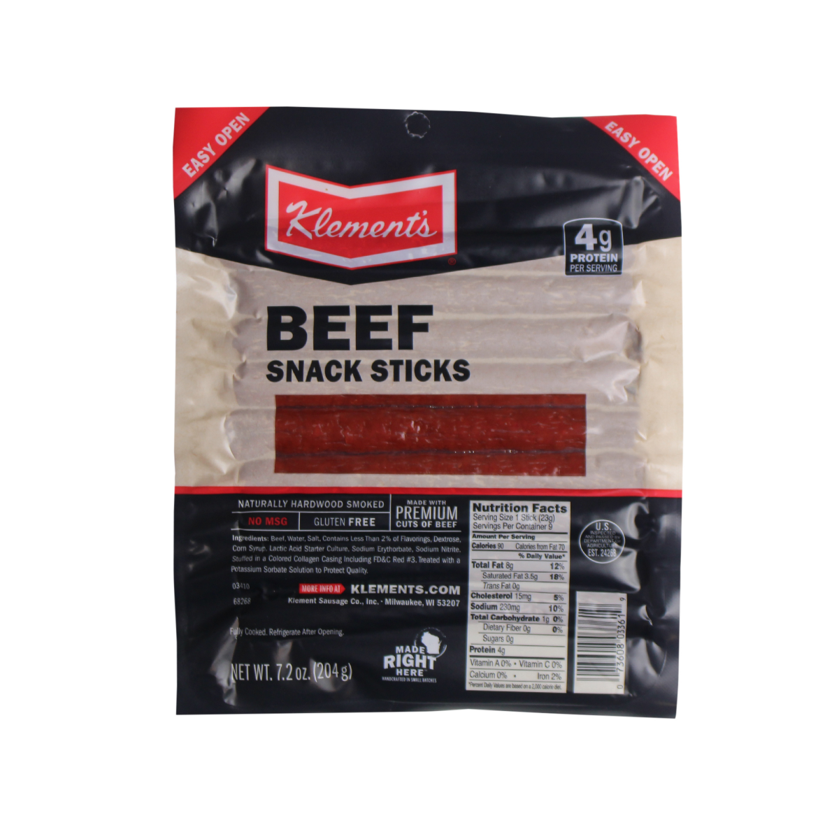 slide 1 of 1, Klements Beef Snack Sticks, 7.2 oz, 7.2 oz