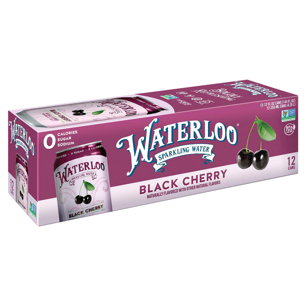 slide 1 of 1, Waterloo Black Cherry Sparkling Water, 12 ct