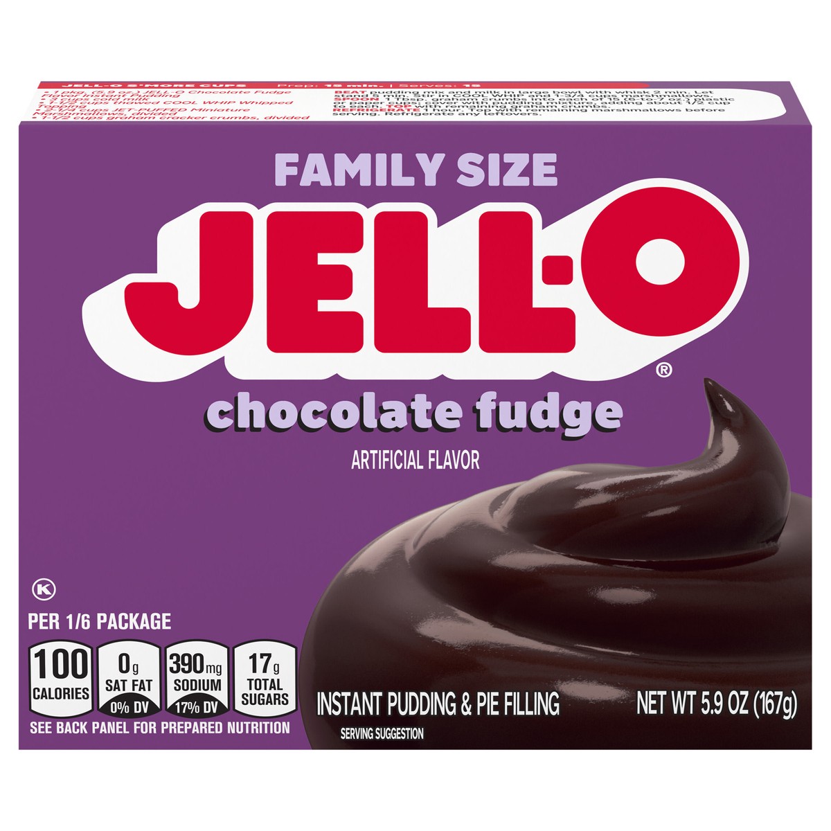 slide 1 of 9, Jell-O Chocolate Fudge Artificially Flavored Instant Pudding & Pie Filling Mix, Family Size, 5.9 oz Box, 5.9 oz