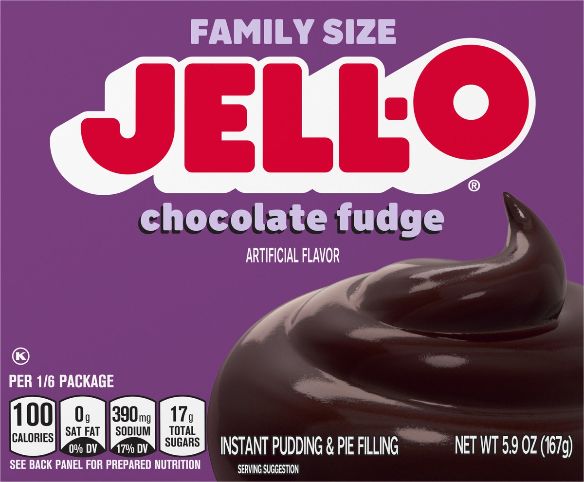 slide 6 of 9, Jell-O Chocolate Fudge Artificially Flavored Instant Pudding & Pie Filling Mix, Family Size, 5.9 oz Box, 5.9 oz