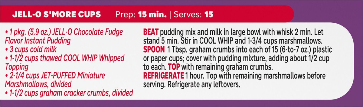 slide 8 of 9, Jell-O Chocolate Fudge Artificially Flavored Instant Pudding & Pie Filling Mix, Family Size, 5.9 oz Box, 5.9 oz