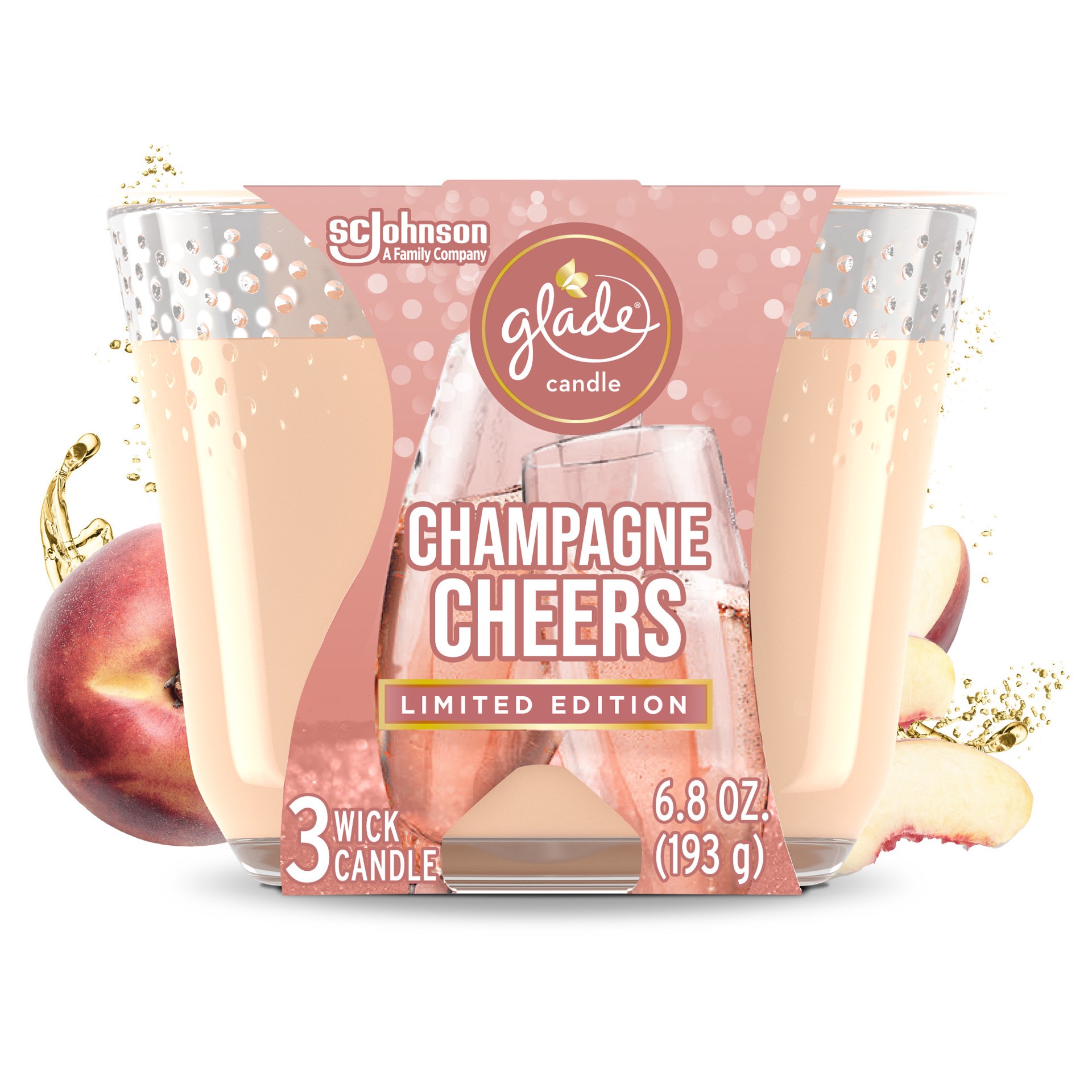slide 4 of 5, Glade Candle, 3 Wick Scented Candle, Champagne Cheers, 6.8 oz, 6.8 oz