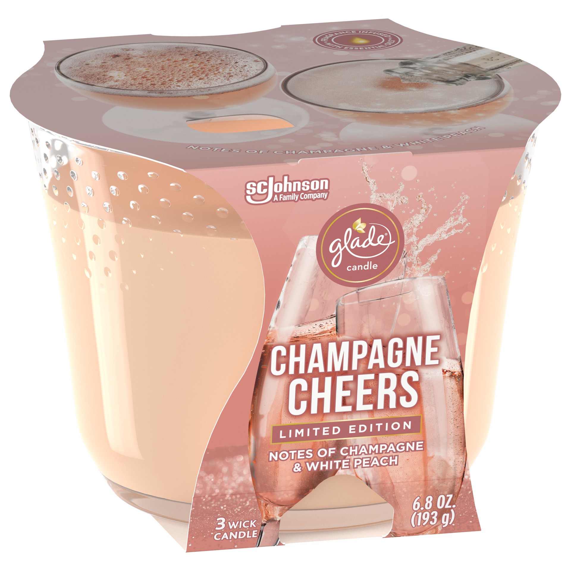 slide 2 of 5, Glade Candle, 3 Wick Scented Candle, Champagne Cheers, 6.8 oz, 6.8 oz