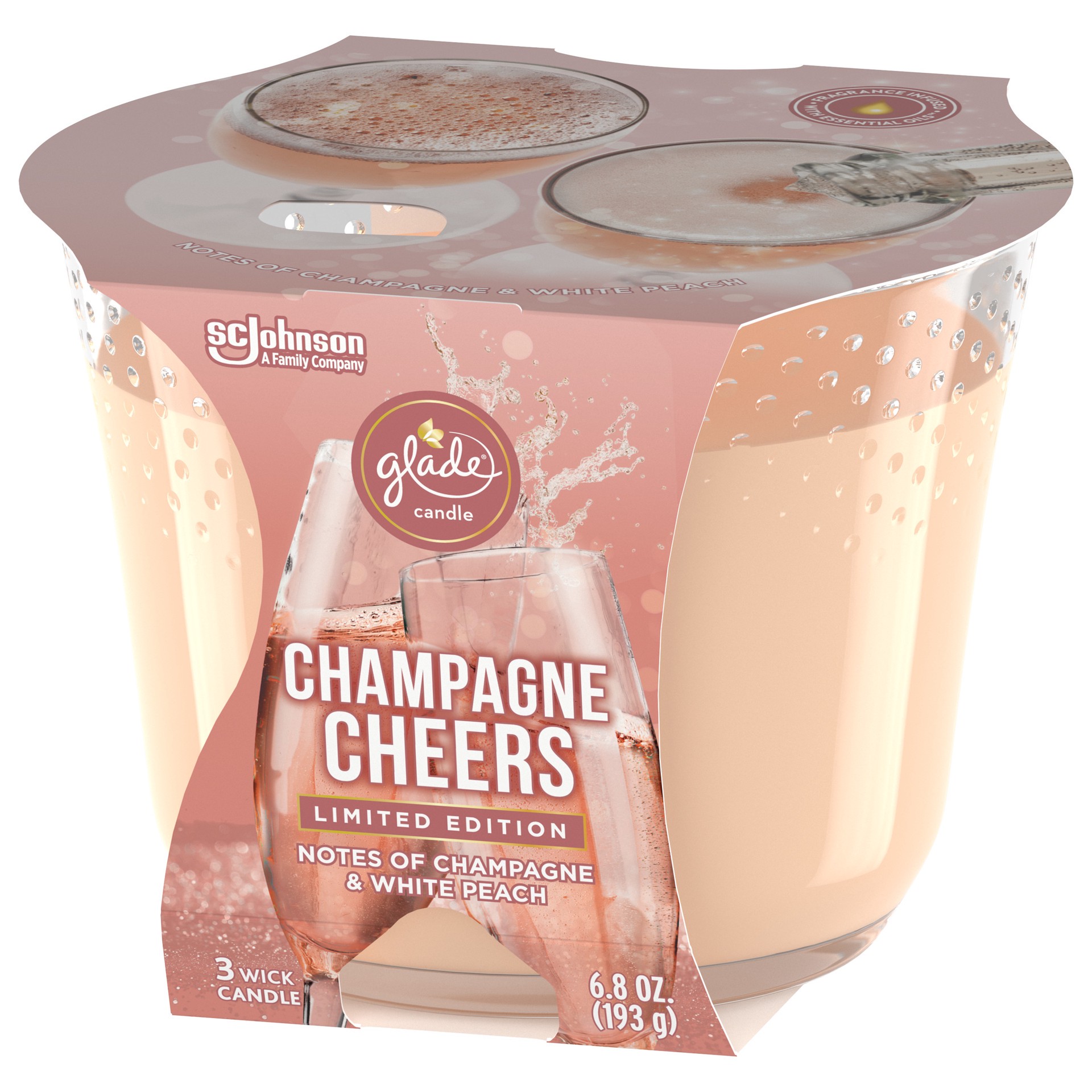 slide 5 of 5, Glade Candle, 3 Wick Scented Candle, Champagne Cheers, 6.8 oz, 6.8 oz