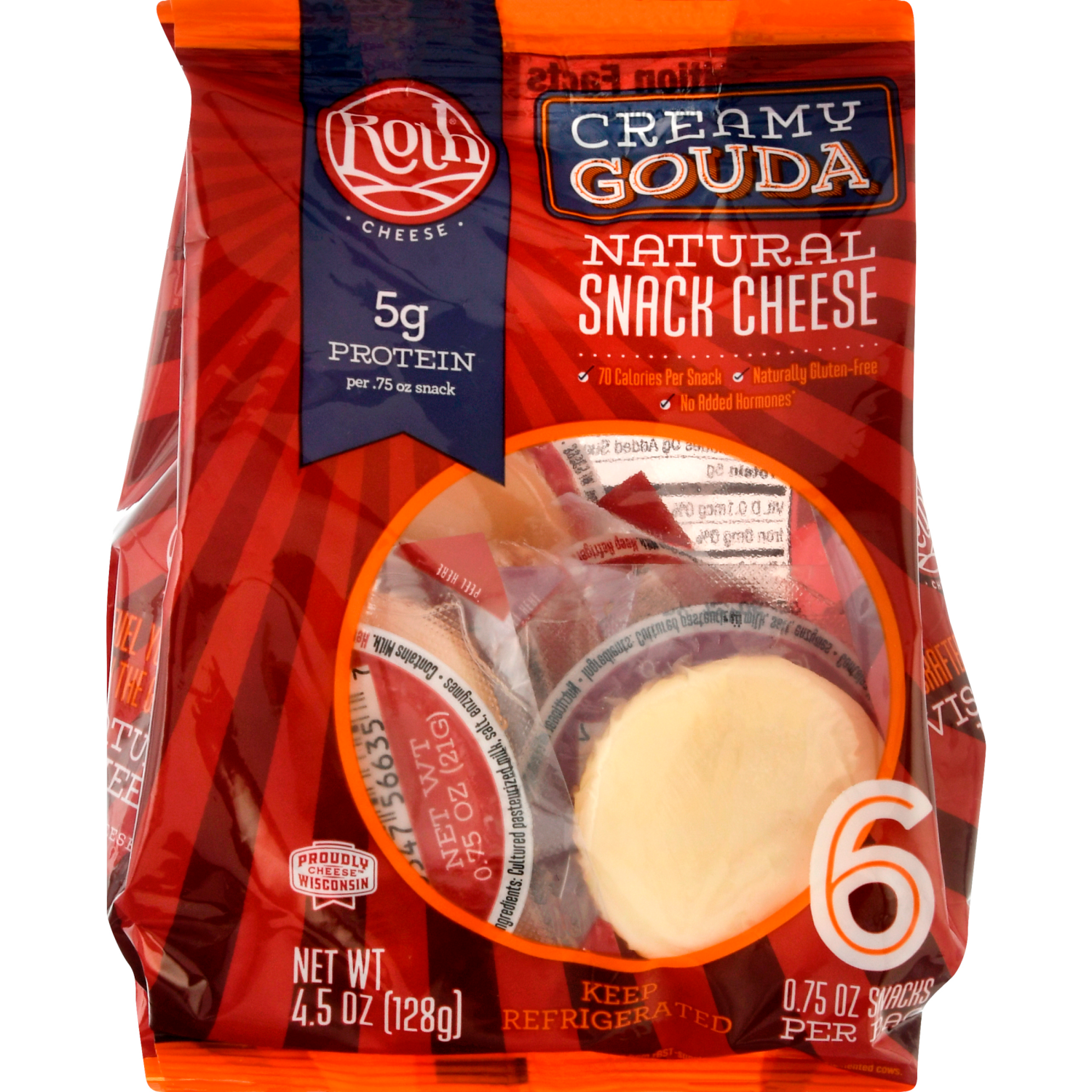 slide 1 of 5, Roth Snack Cheese, Natural, Creamy Gouda, 6 ct