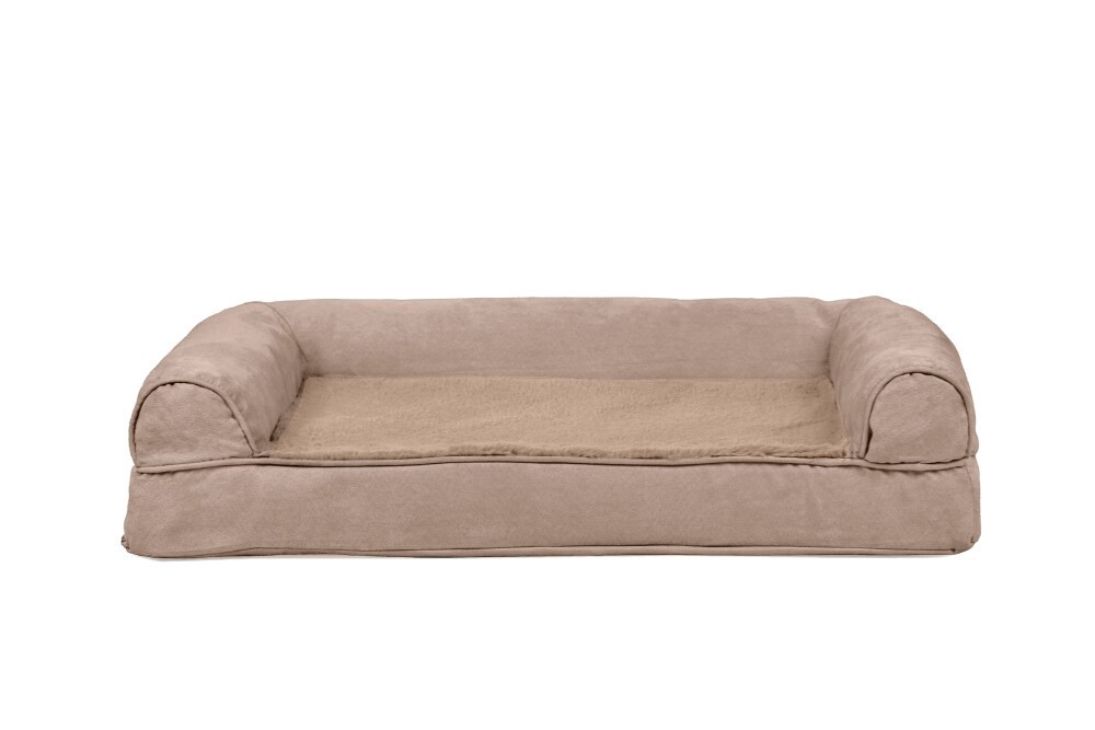 slide 1 of 2, Furhaven Plush & Suede Orthopedic Sofa Dog Bed|Medium, Almondine, MED