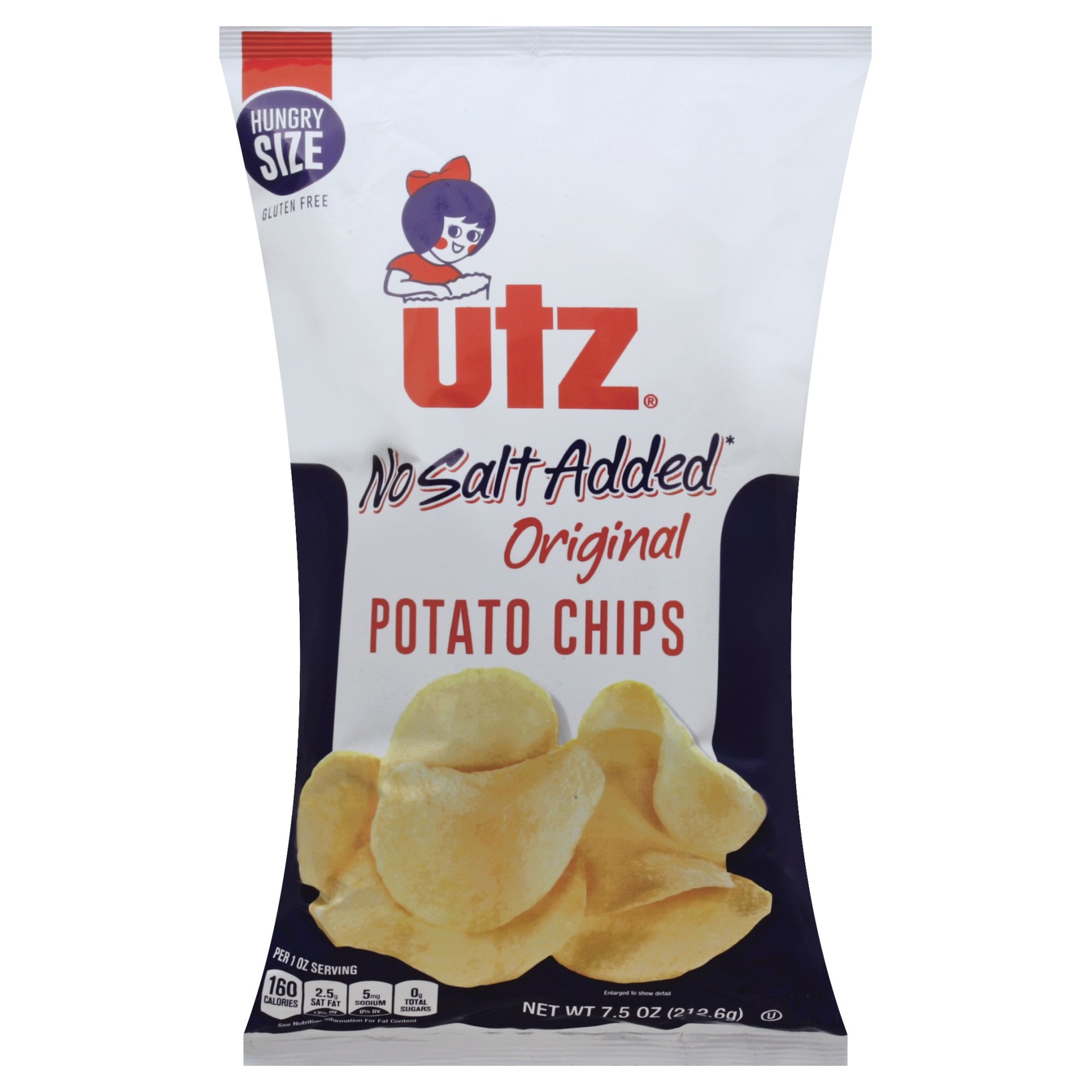 slide 1 of 1, Utz No Salt Added Original Potato Chips, 7.5 oz