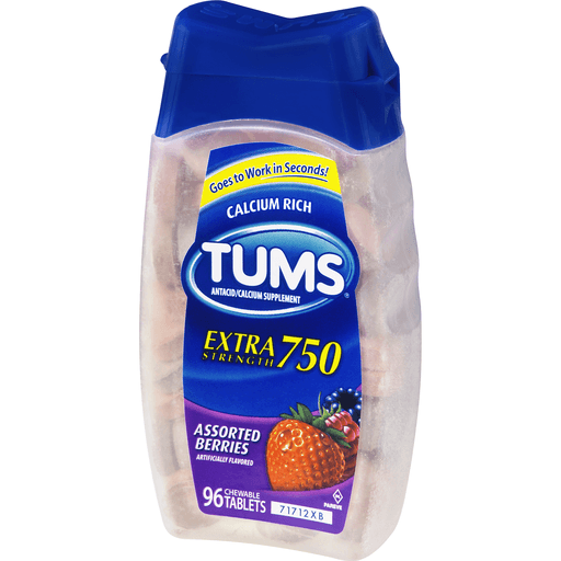 slide 3 of 8, Tums Assorted Berries Extra Strength Antacid Tablets, 96 ct